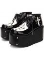 Black Gothic Cross Style Platform Shoes for Women