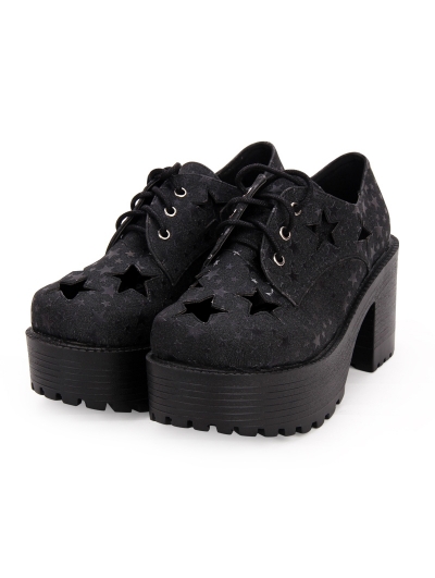 Black Gothic Star Platform Shoes for Women