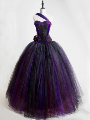 Romantic One-Shoulder Gothic Corset Prom Party Long Dress