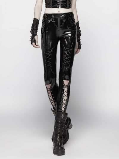 Black Gothic Punk Pressure Latex Trousers for Women