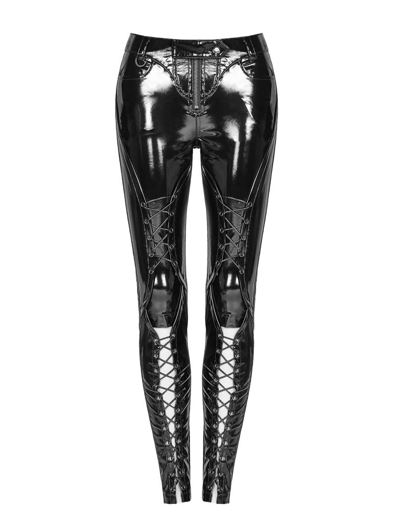 Black Gothic Punk Pressure Latex Trousers for Women Devilnight