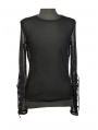 Black Net Mens Gothic T-Shirt with Lace-up Sleeves