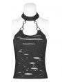 Black Gothic Punk Broken Hole Chain Tank Top for Women