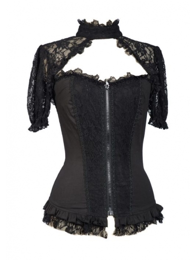 Black Sexy Short Lace Sleeves Corset Style Womens Gothic Tops