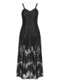 Black Gothic Lace Strap Heavy Industry Slit Long Dress