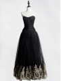 Black Gothic Corset Prom Party Long Dress with Gold Lace Hem