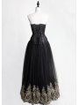 Black Gothic Corset Prom Party Long Dress with Gold Lace Hem