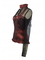 Wine Red High Collar Net Sexy Gothic T-Shirt for Women 