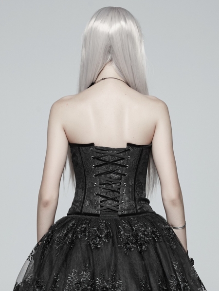 floral woven jacquard ruched bust split hem corset