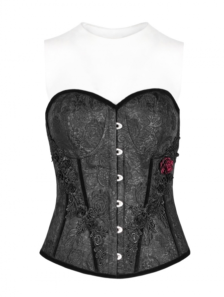 floral woven jacquard ruched bust split hem corset