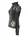 Black Sexy Lace Long Sleeves Gothic T-Shirt Tops for Women 