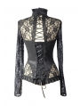 Black Sexy Lace Long Sleeves Gothic T-Shirt Tops for Women 