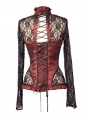 Wine Red Sexy Lace Long Sleeves Gothic T-Shirt Tops for Women 