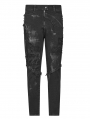 Black Gothic Punk Broken Hole Net Trousers for Men