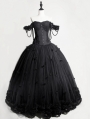 Romantic Black Gothic Flower Off-the-Shoulder Corset Prom Ball Gown Long Dress