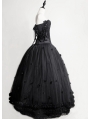 Romantic Black Gothic Flower Off-the-Shoulder Corset Prom Ball Gown Long Dress