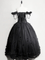 Romantic Black Gothic Flower Off-the-Shoulder Corset Prom Ball Gown Long Dress