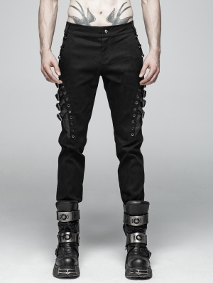 Black Gothic Punk Heavy Metal Rivet Trousers for Men