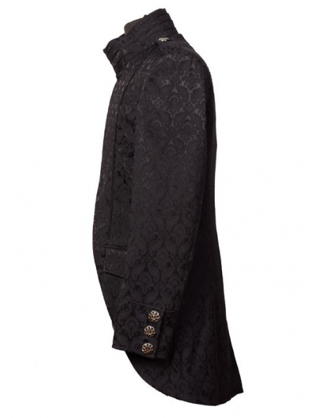 Black High Collar Printed Pattern Gothic Coat for Men - Devilnight.co.uk