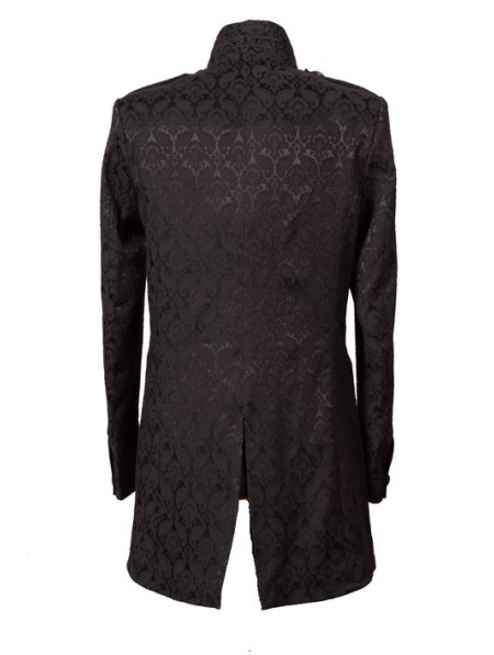 Black High Collar Printed Pattern Gothic Coat for Men - Devilnight.co.uk