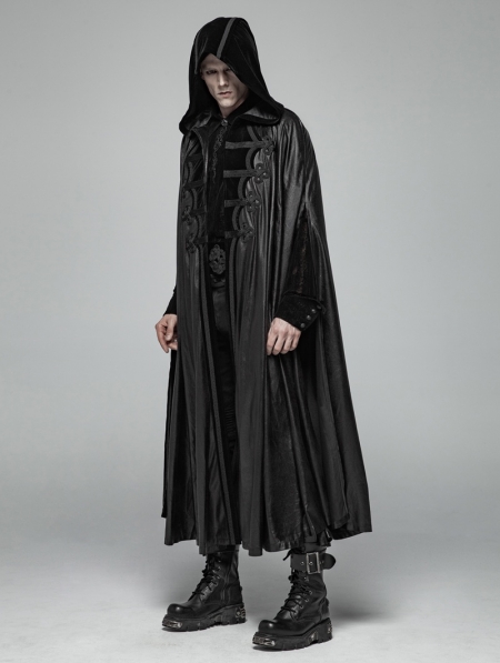 Black Gothic Retro Mystic Hooded Cloak for Men - Devilnight.co.uk