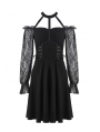 Elegant Black Gothic Lace Off-the-Shoulder Party Dress