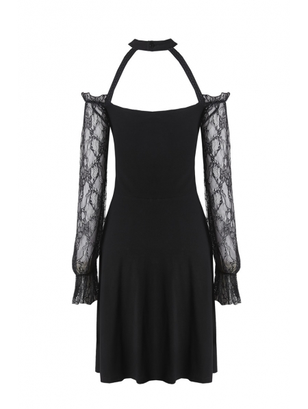 Elegant Black Gothic Lace Off-the-Shoulder Party Dress - Devilnight.co.uk