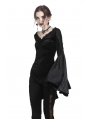 Black Gothic Velvet Long Trumpet Sleeves T-Shirt for Women 
