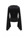 Black Gothic Velvet Long Trumpet Sleeves T-Shirt for Women 