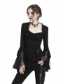 Black Gothic Lace Knitted Sexy T-Shirt for Women 