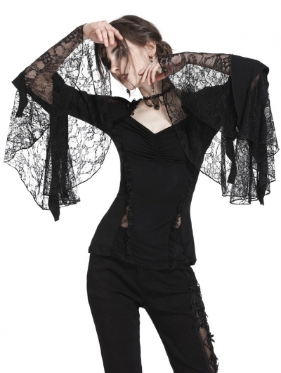 Black Gothic Lace Knitted Sexy T-Shirt for Women 