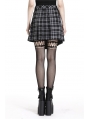 Black Gothic Punk Pleated Grid Irregular Hem Short Skirt