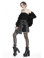 Black Gothic Punk Pleated Grid Irregular Hem Short Skirt