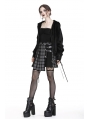 Black Gothic Punk Pleated Grid Irregular Hem Short Skirt