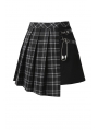 Black Gothic Punk Pleated Grid Irregular Hem Short Skirt