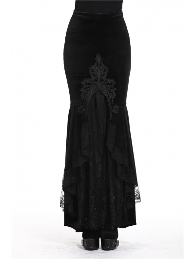 Black Gothic Velvet Long Fishtail skirt