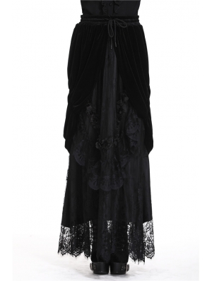 Romantic Gothic Black Velvet Lace Long Skirt