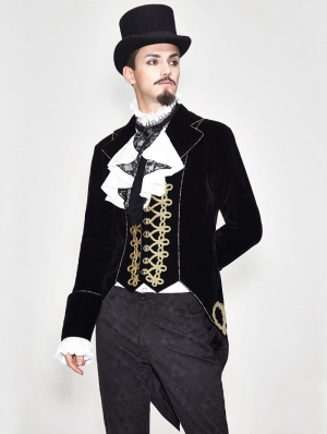 Black Vintage Gothic Stage Performance Party Tail Coat for Men