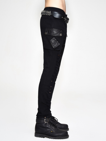 Black Gothic Punk Slim Pants for Men - Devilnight.co.uk