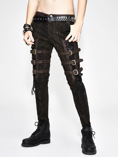 Gothic Steampunk Buckle Belt Pants for Men