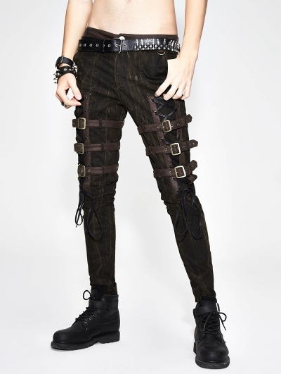 Gothic Steampunk Buckle Belt Pants for Men - Devilnight.co.uk