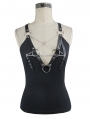 Black Gothic Punk Pentagram Harness Sexy Tank Top for Women