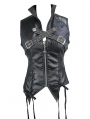 Black Gothic Punk Cross Buckle Belt Vest Top for Women