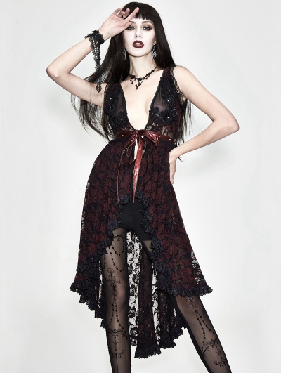 Red Romantic Sexy Gothic Lace Dress Top for Women