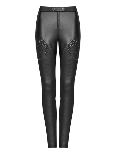 Black Gothic Punk Chain Legging Trousers for Women - Devilnight.co.uk