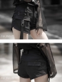 Black Street Fashion Gothic Punk Shorts with Detachable Pocket
