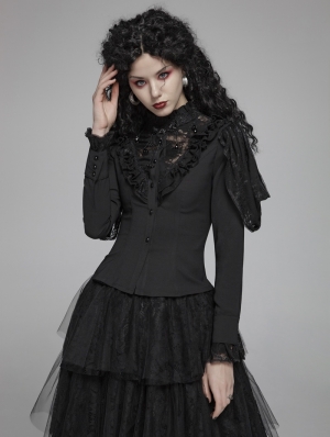 Black Vintage Gothic Lace Long Sleeve Shirt for Women