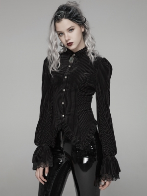 Black Vintage Gothic Velvet Long Sleeve Shirt for Women