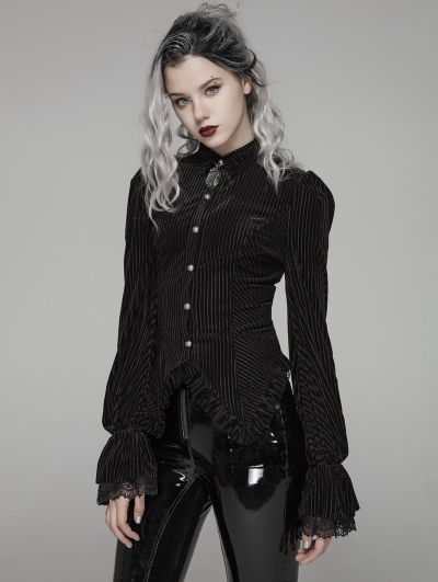 Black Vintage Gothic Velvet Long Sleeve Shirt for Women