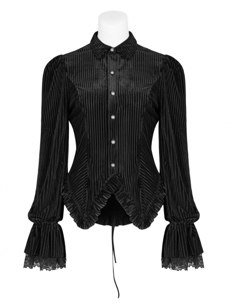 Black Vintage Gothic Velvet Long Sleeve Shirt for Women - Devilnight.co.uk